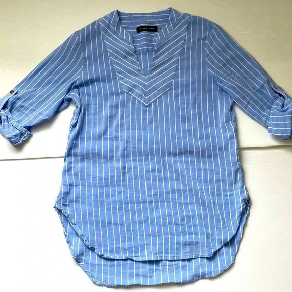 3 FOR $15 Ivanka Trump Blue and White Striped Tunic Top 3/4 Sleeves Size S/P - Picture 1 of 8